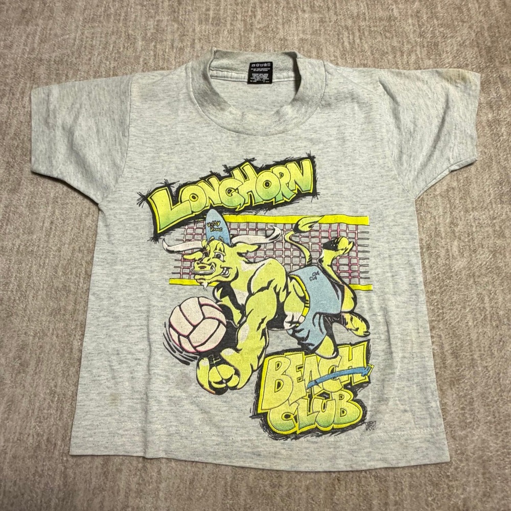 Vintage Longhorn Beach Club Volleyball T Shirt USA Made Youth 6-8 Gray